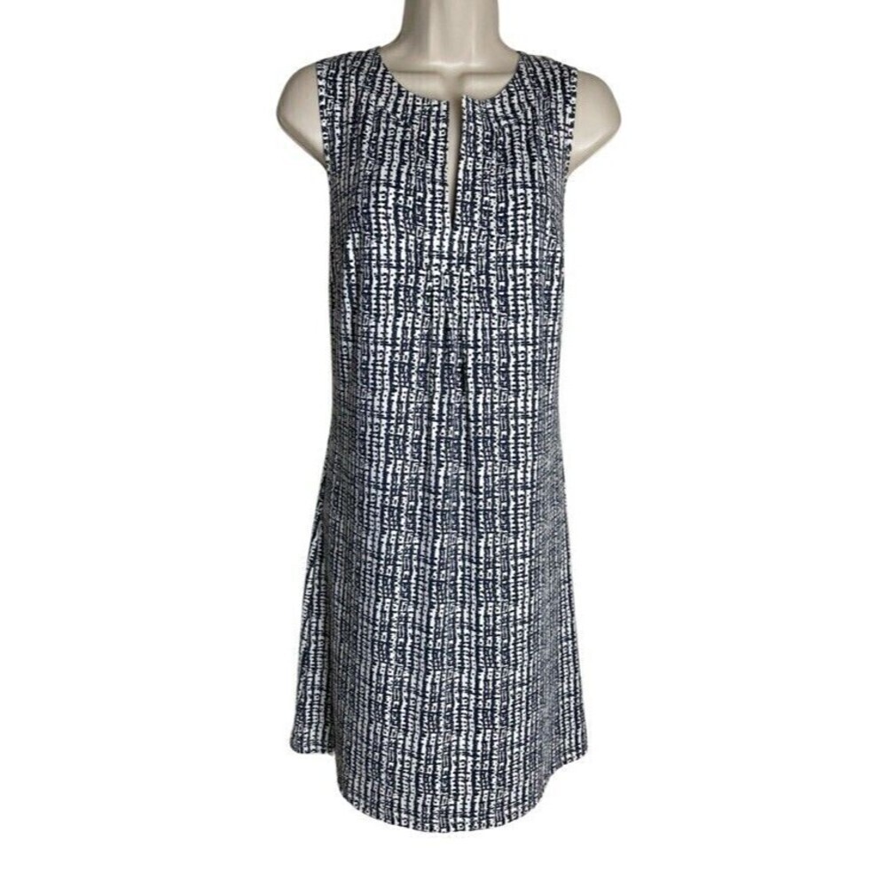 Ellie Kai Women's Black White Geometric Split V-Neck Dress Size 10 Sleeveless